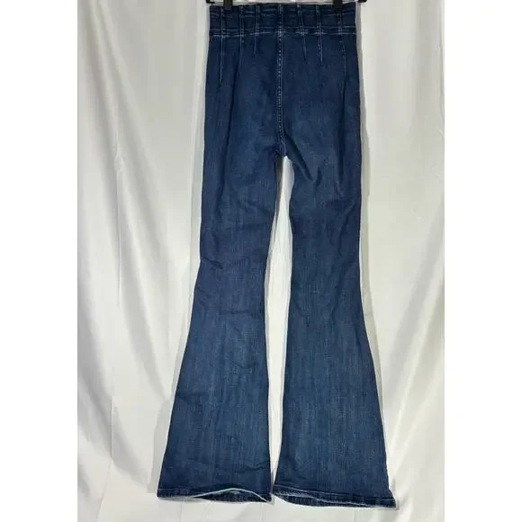Free People We The Free Jayde High-Waisted Dark Blue Flare Jeans – Size 26 - Picture 3 of 9